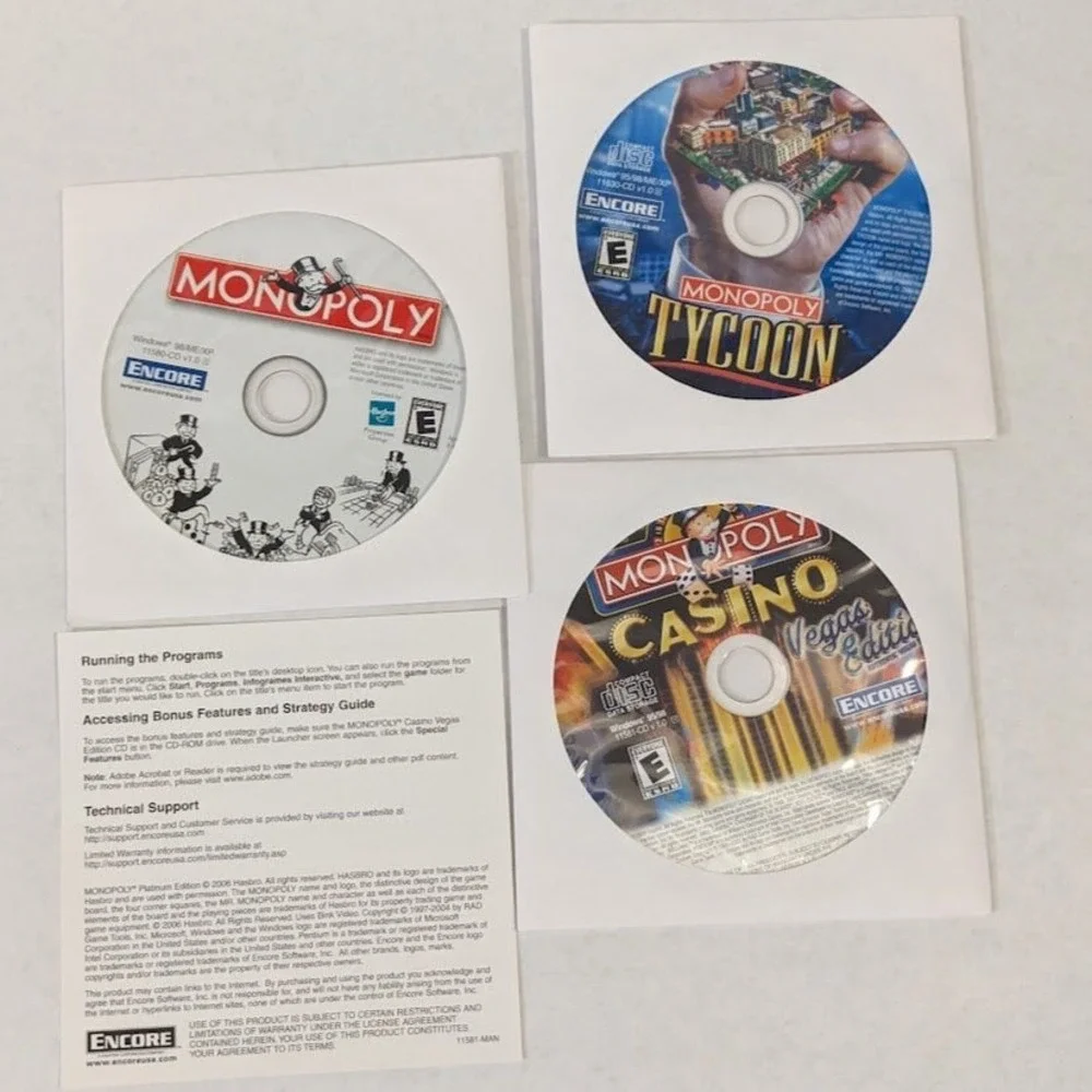 Vtg Monopoly Platinum Collection PC 3 Games Tycoon Casino Bonus Skateboard Token